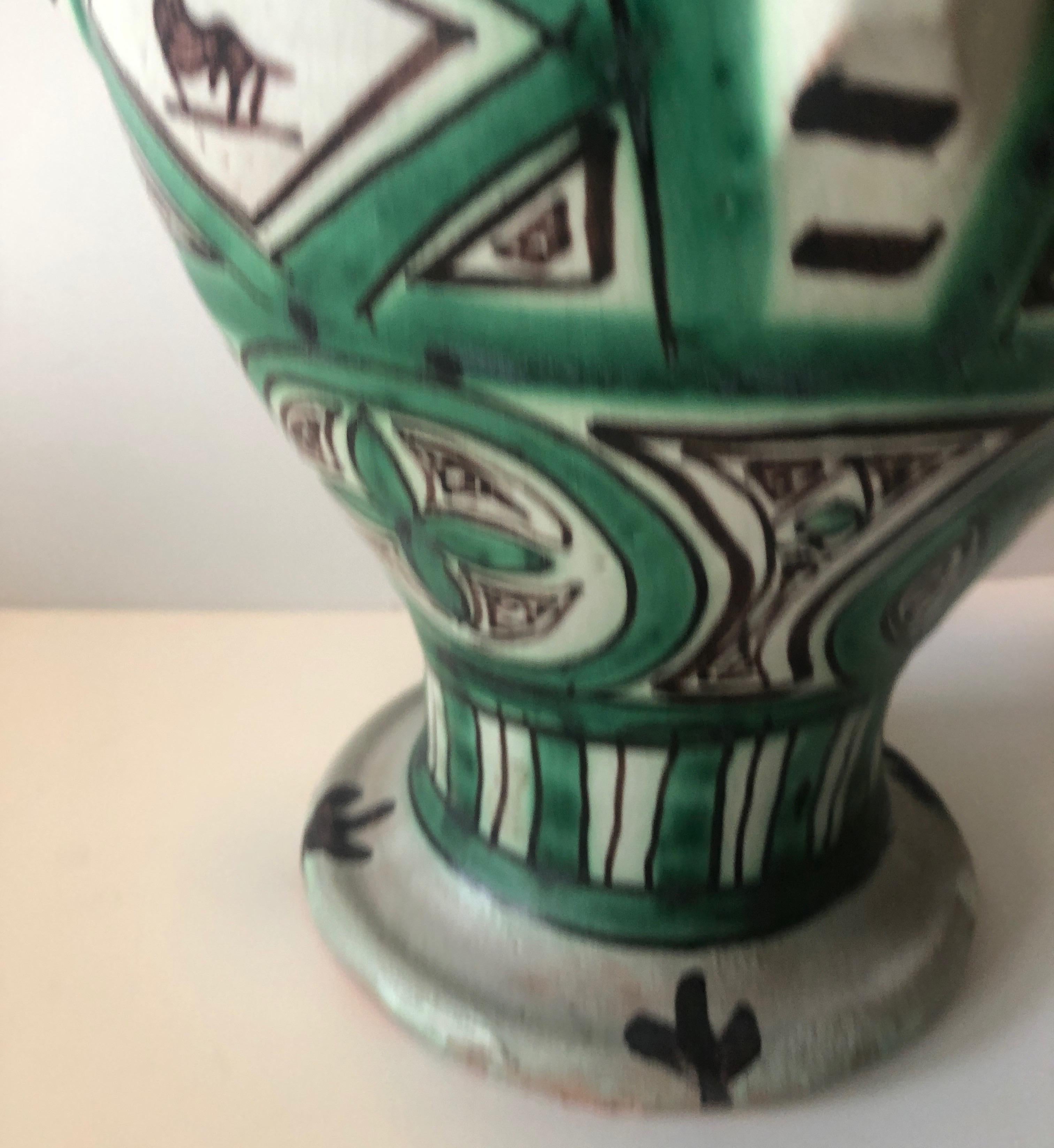 Mid-Century Modern Vintage Green and Black Mexican Art Pottery