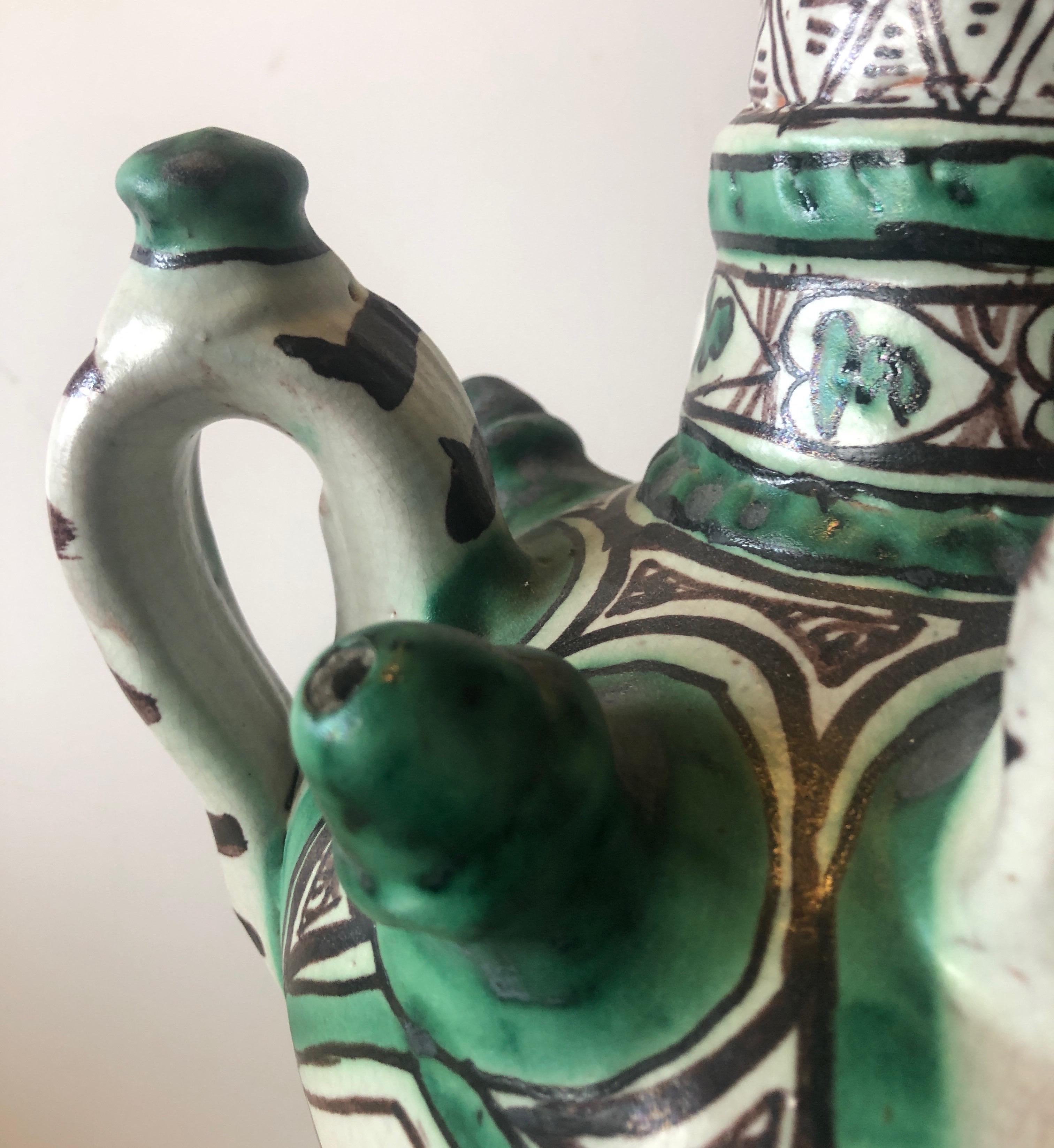 Hand-Crafted Vintage Green and Black Mexican Art Pottery