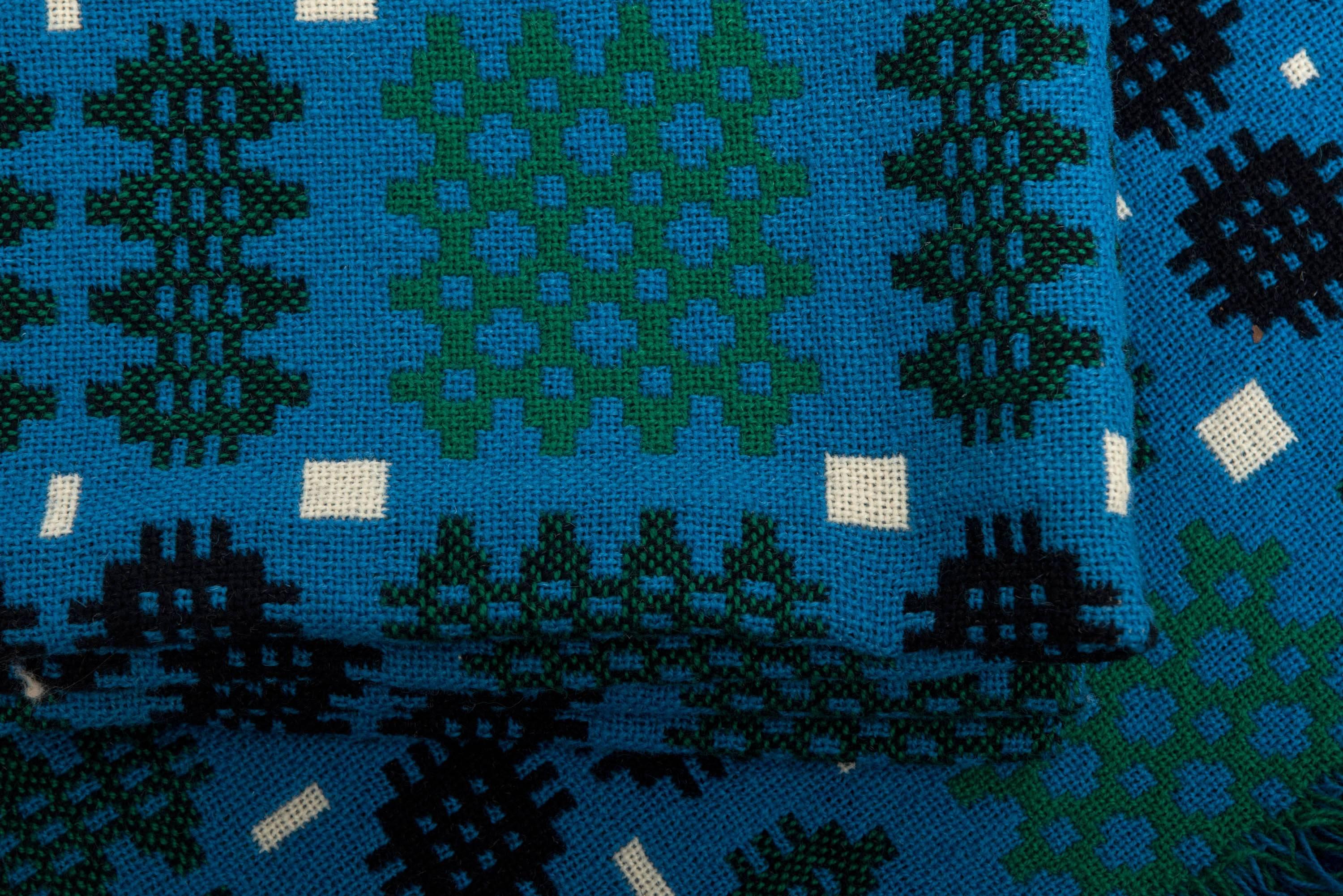 Late 20th Century Vintage Green and Blue Double Blanket from Trefriw Mill, Wales, circa 1970