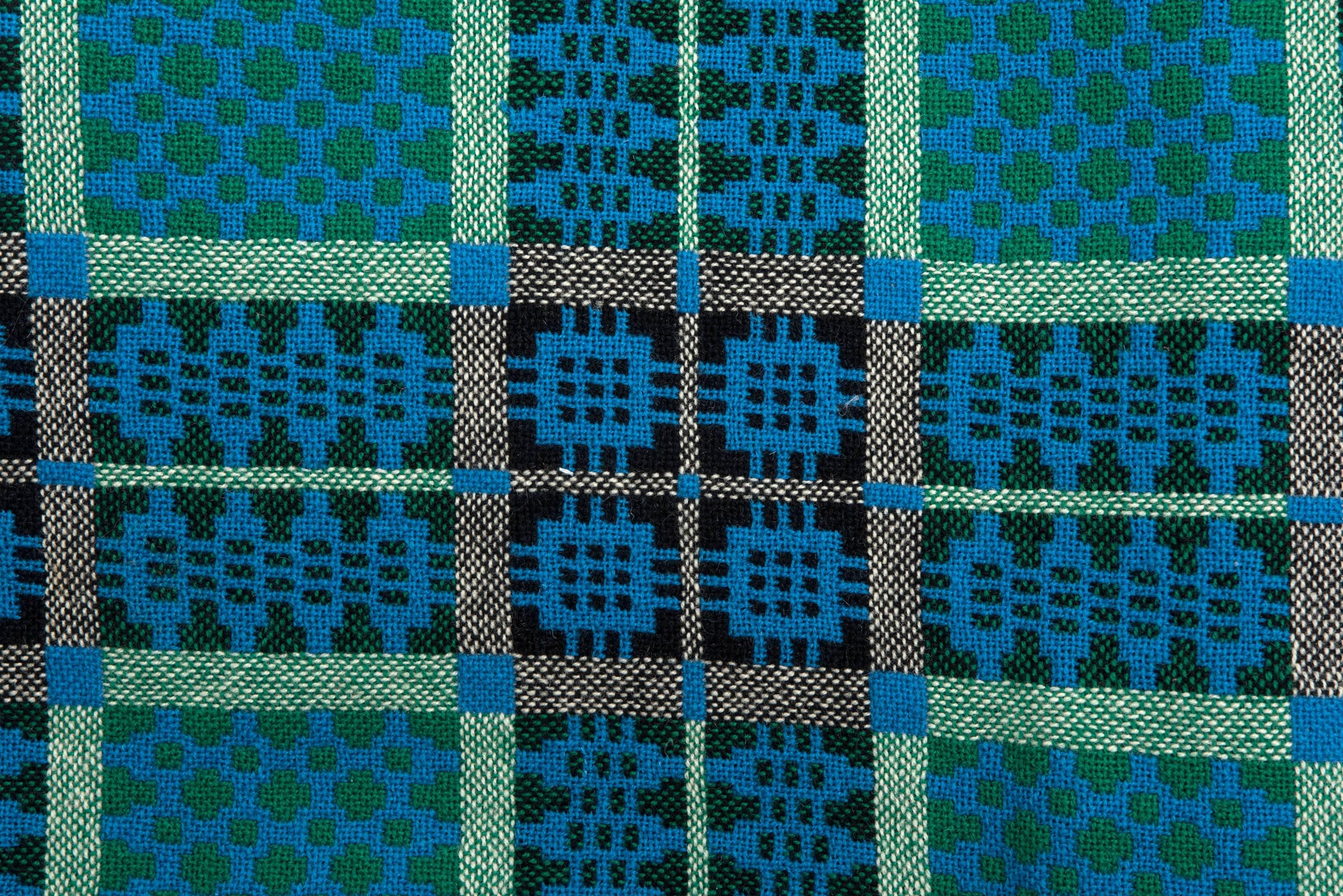 Vintage Green and Blue Double Blanket from Trefriw Mill, Wales, circa 1970 1