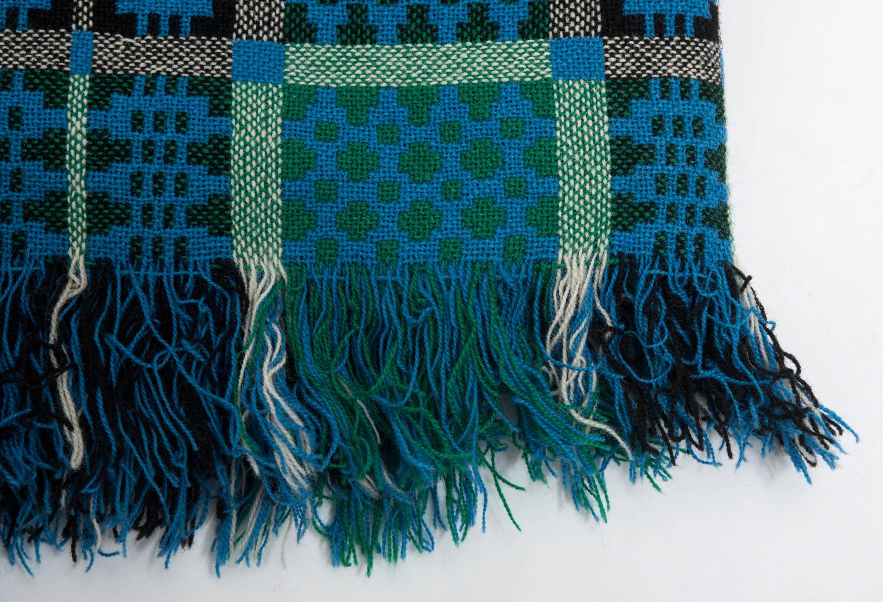 Vintage Green and Blue Double Blanket from Trefriw Mill, Wales, circa 1970 2