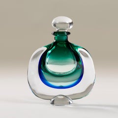 Vintage green and blue perfume bottle by Karlin Rushbrooke, English