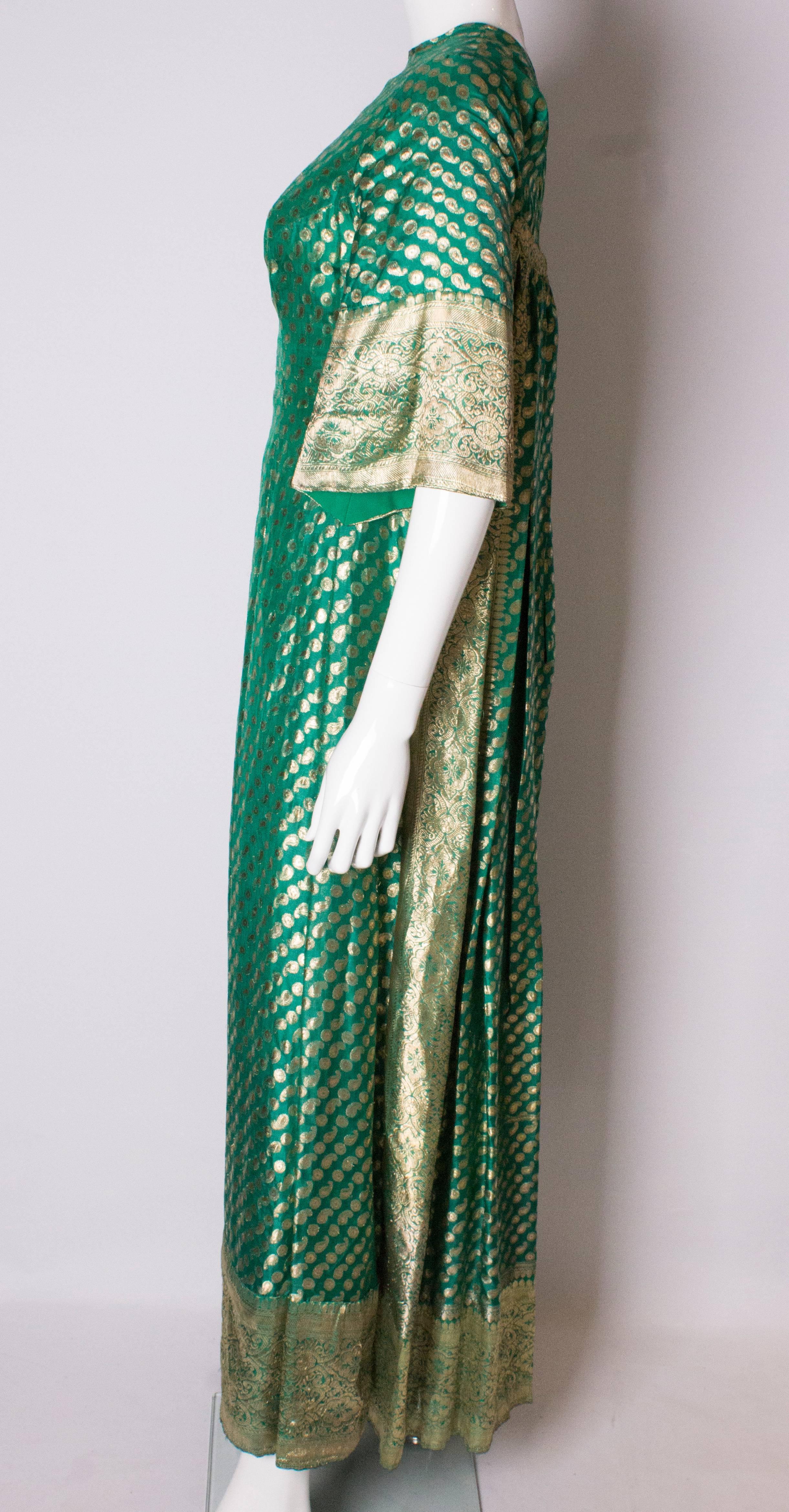 Blue Vintage Green and Gold Indian Dress