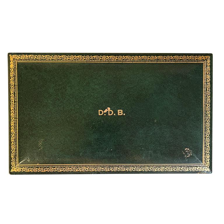 American Classical Vintage Green and Gold Monogramed Bridge Card Game Box by Abercrombie & Fitch