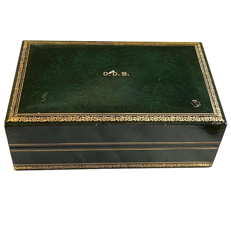 20th Century Vintage Green and Gold Monogramed Bridge Card Game Box by Abercrombie & Fitch