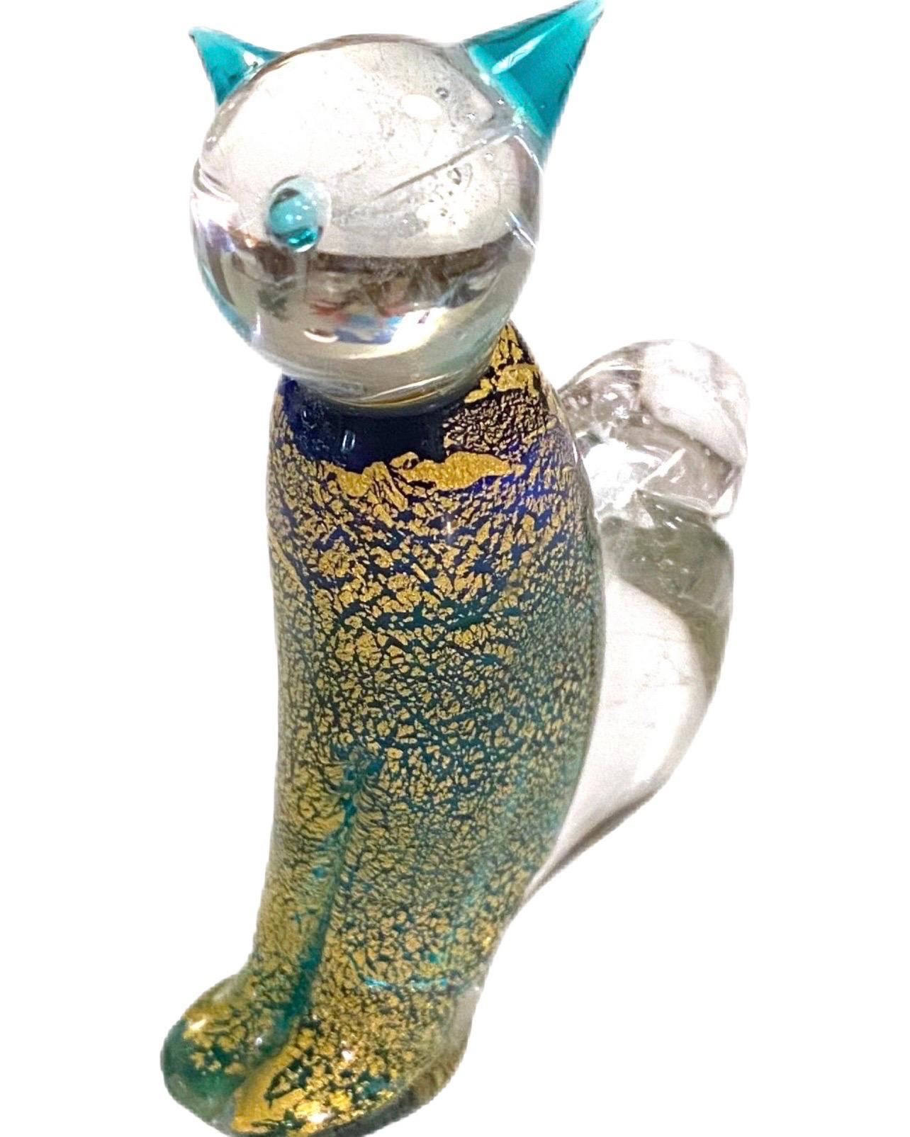 Vintage Green and Gold Murano Art Glass Cat For Sale 2
