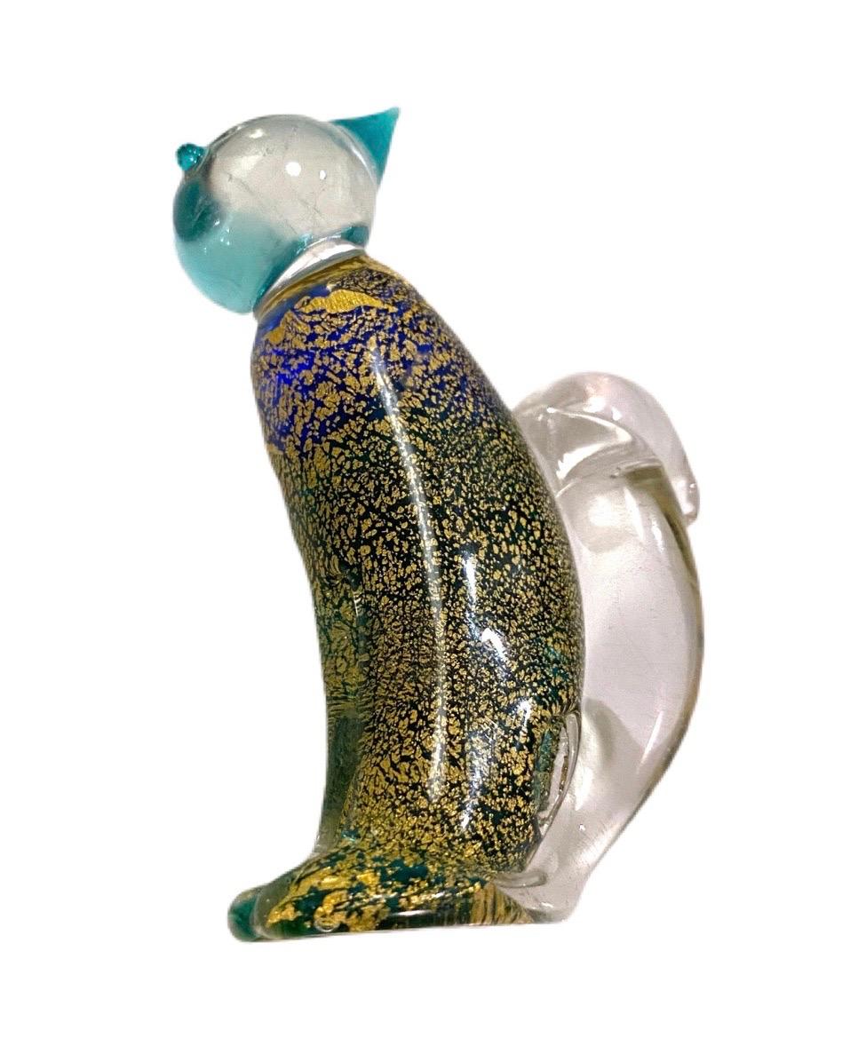 Vintage Grün und Gold Murano Kunstglas Katze (Moderne der Mitte des Jahrhunderts) im Angebot