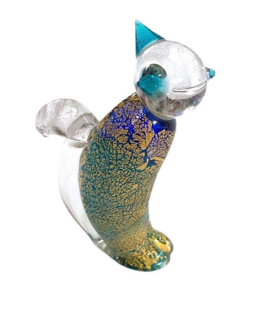 Vintage Green and Gold Murano Art Glass Cat In Good Condition For Sale In Charleston, SC