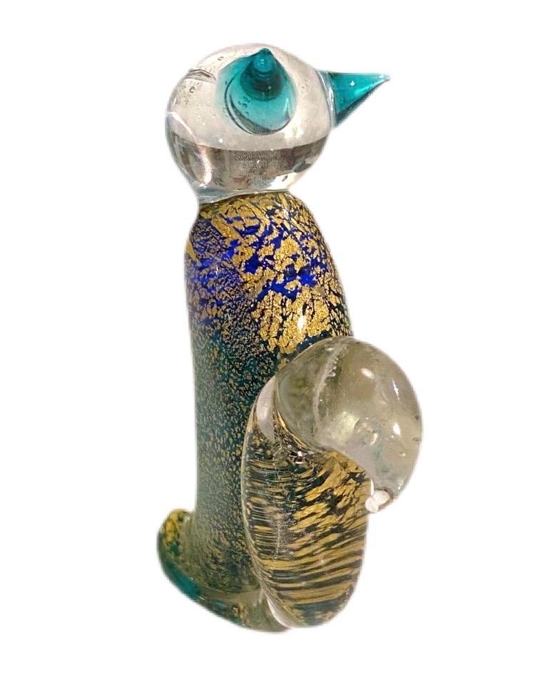 Murano Glass Vintage Green and Gold Murano Art Glass Cat For Sale