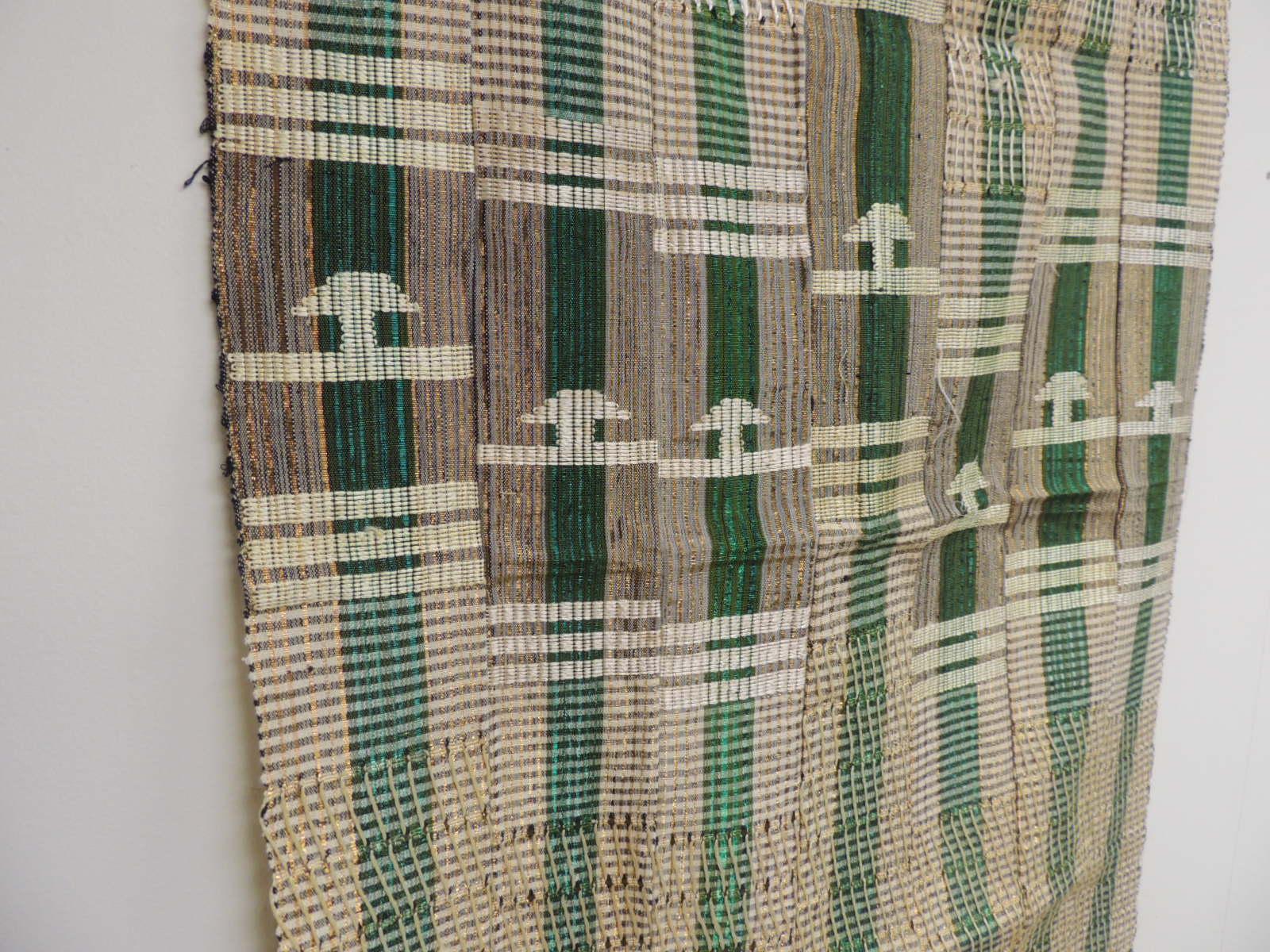 Tribal Vintage Green and Gold Yoruba Stripe Woven African Textile