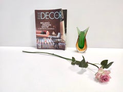 Vaso d'epoca in vetro di Murano Glass Sommerso verde e arancione di Flavio Poli, Italia