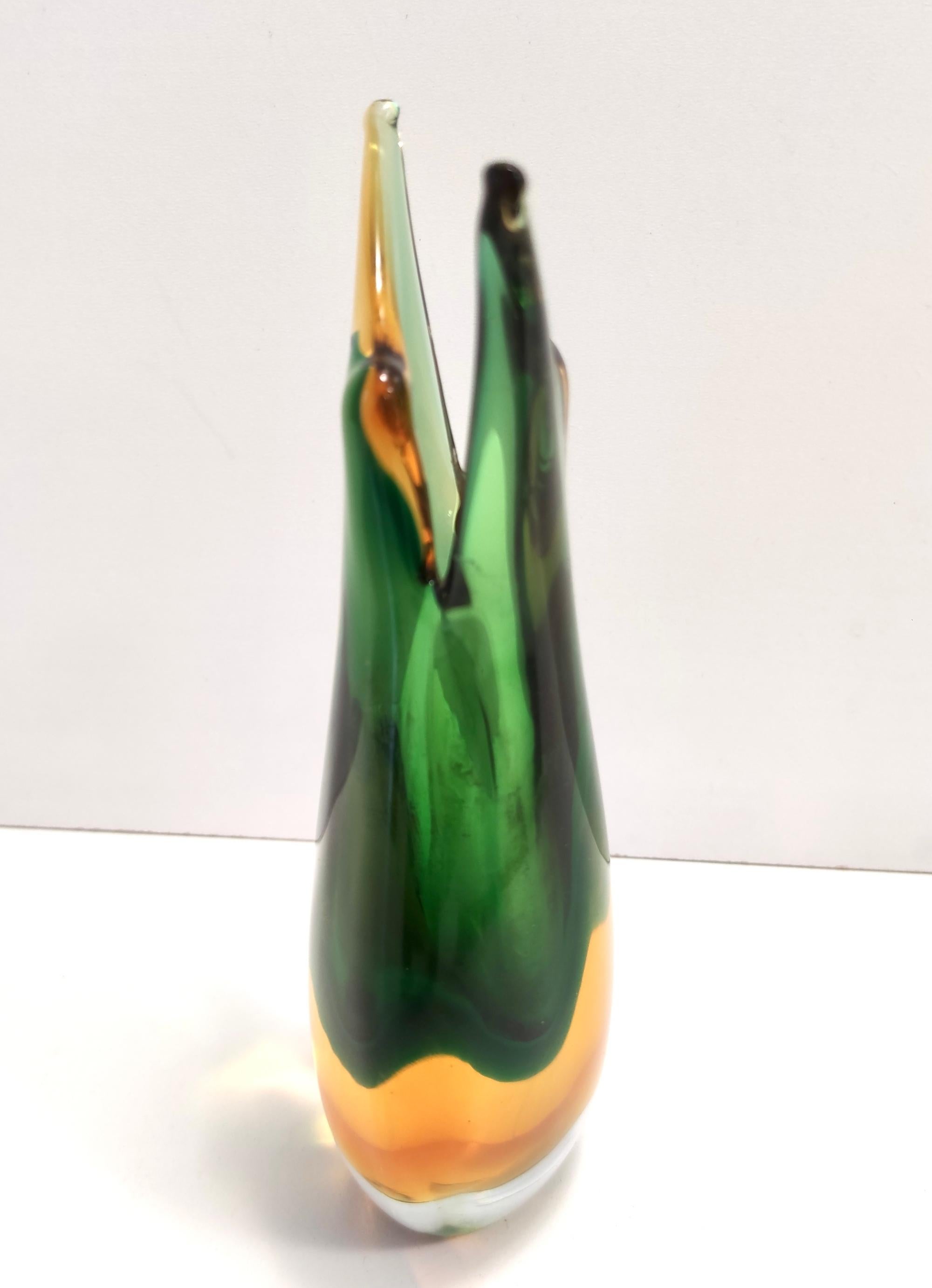 Mid-20th Century Vintage Green and Orange Sommerso Murano Glass Vase by Flavio Poli, Italy For Sale