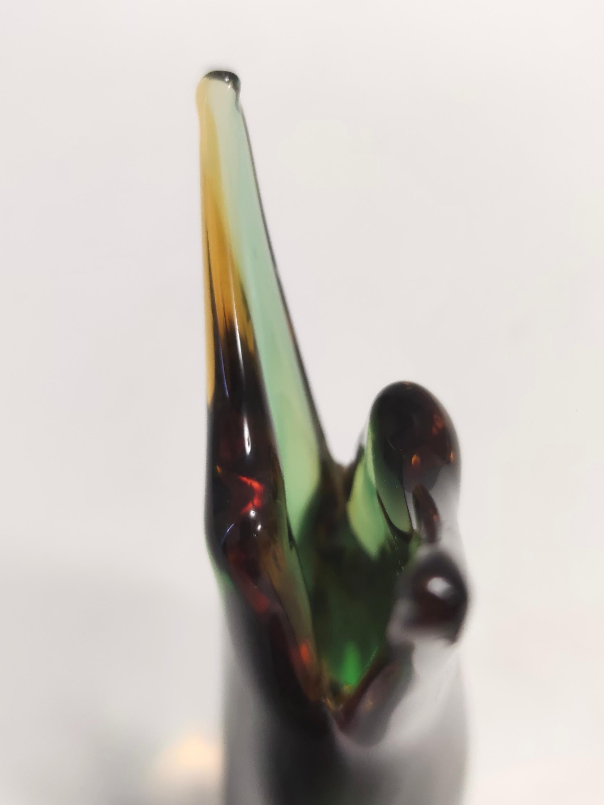 Vintage Green and Orange Sommerso Murano Glass Vase by Flavio Poli, Italy For Sale 2