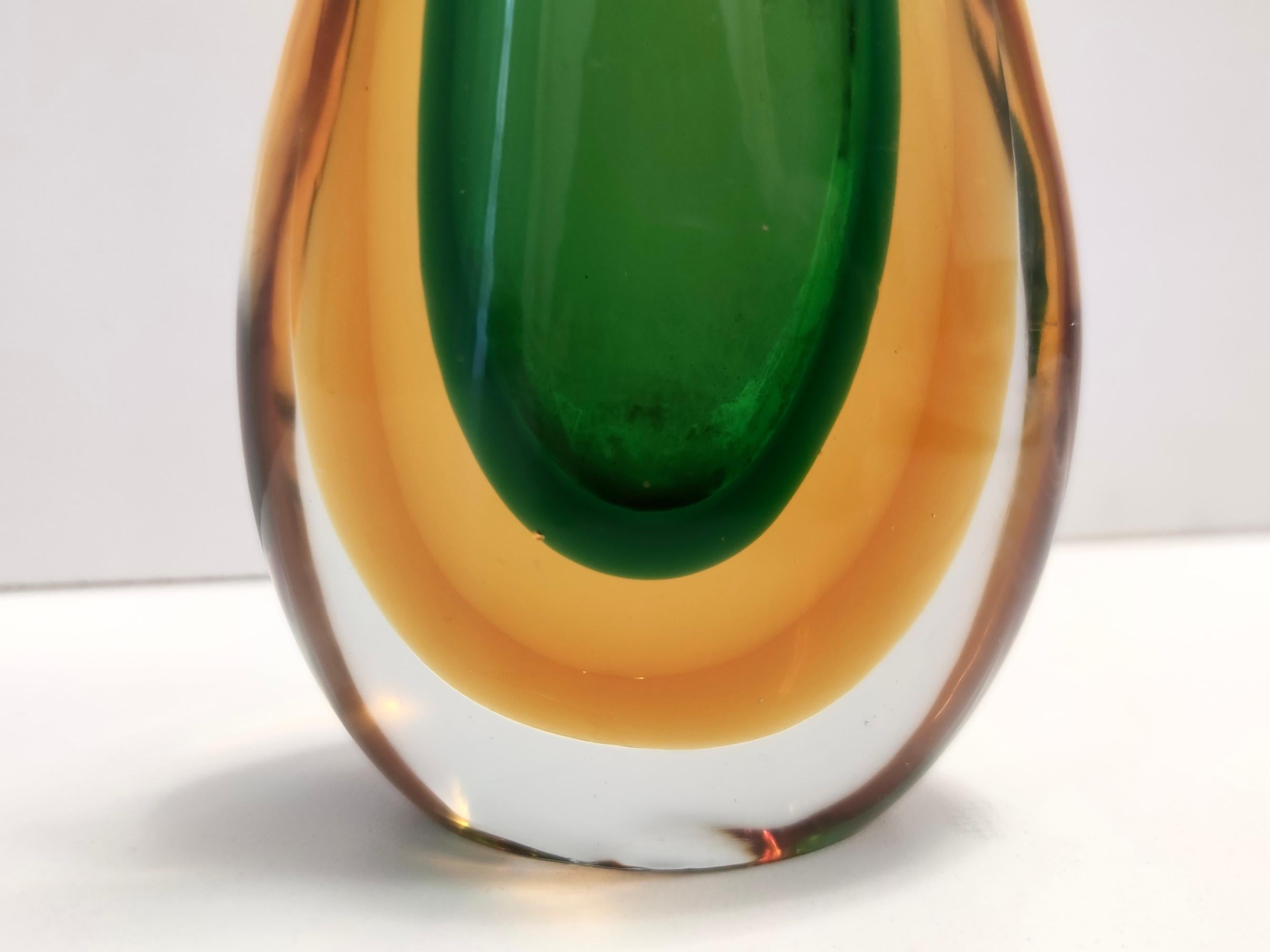 Jarrón vintage de cristal de Murano Sommerso verde y naranja de Flavio Poli, Italia en venta 2
