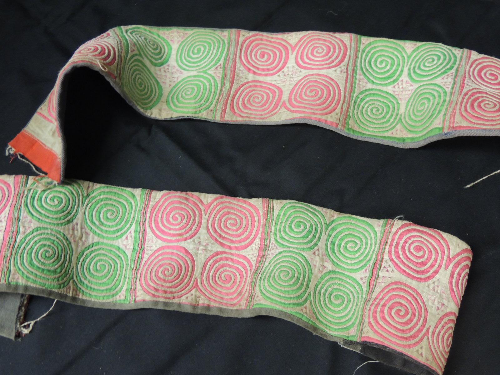 Tribal Vintage Green and Pink Asian Quilted Colorful Decorative Trims