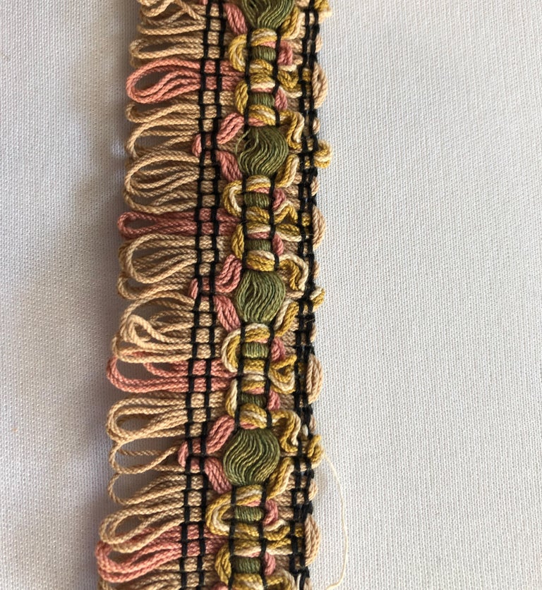 Vintage Green And Pink Gimp Decorative Trim With Fringes For Sale