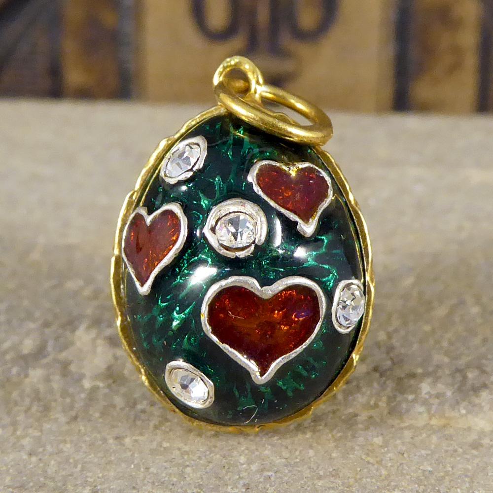 Women's Vintage Green and Red Heart Silver Gilt Pendant Charm