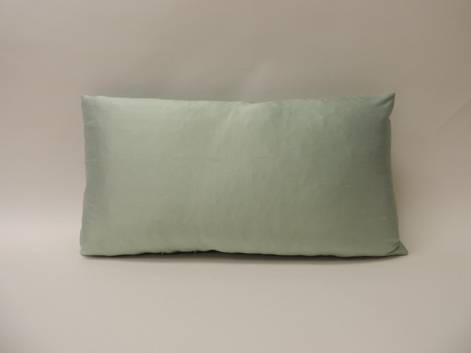 Hand-Crafted  Vintage Green and Red Silk Woven Obi Decorative Pillow