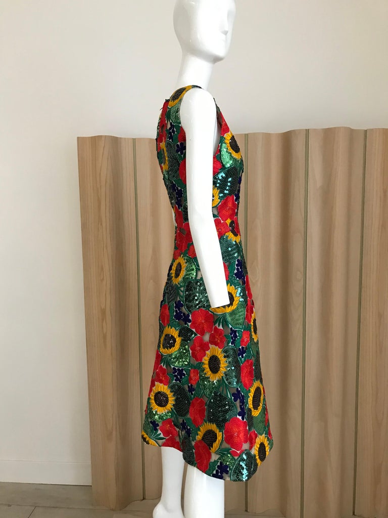 Green and Red Sunflower Sequin couture sleeveless Cocktail dress For Sale  at 1stDibs | red sunflower dress, green sunflower dress, red and green  sequin dress