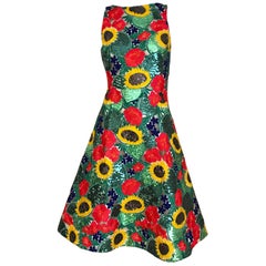 Green and Red Sunflower Sequin couture sleeveless Cocktail dress