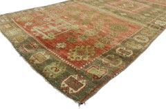 Vintage Green and Red Turkish Oushak Carpet, 03'07 X 14'06