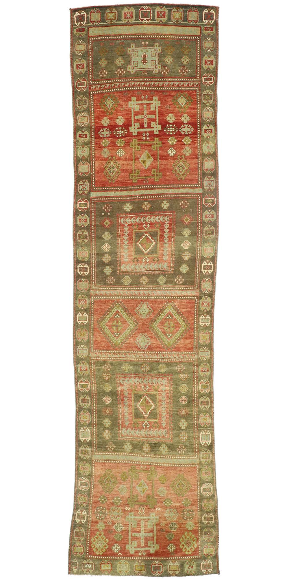 Alfombra Turca Oushak Vintage Verde y Roja, 03'07 X 14'06 en venta 2