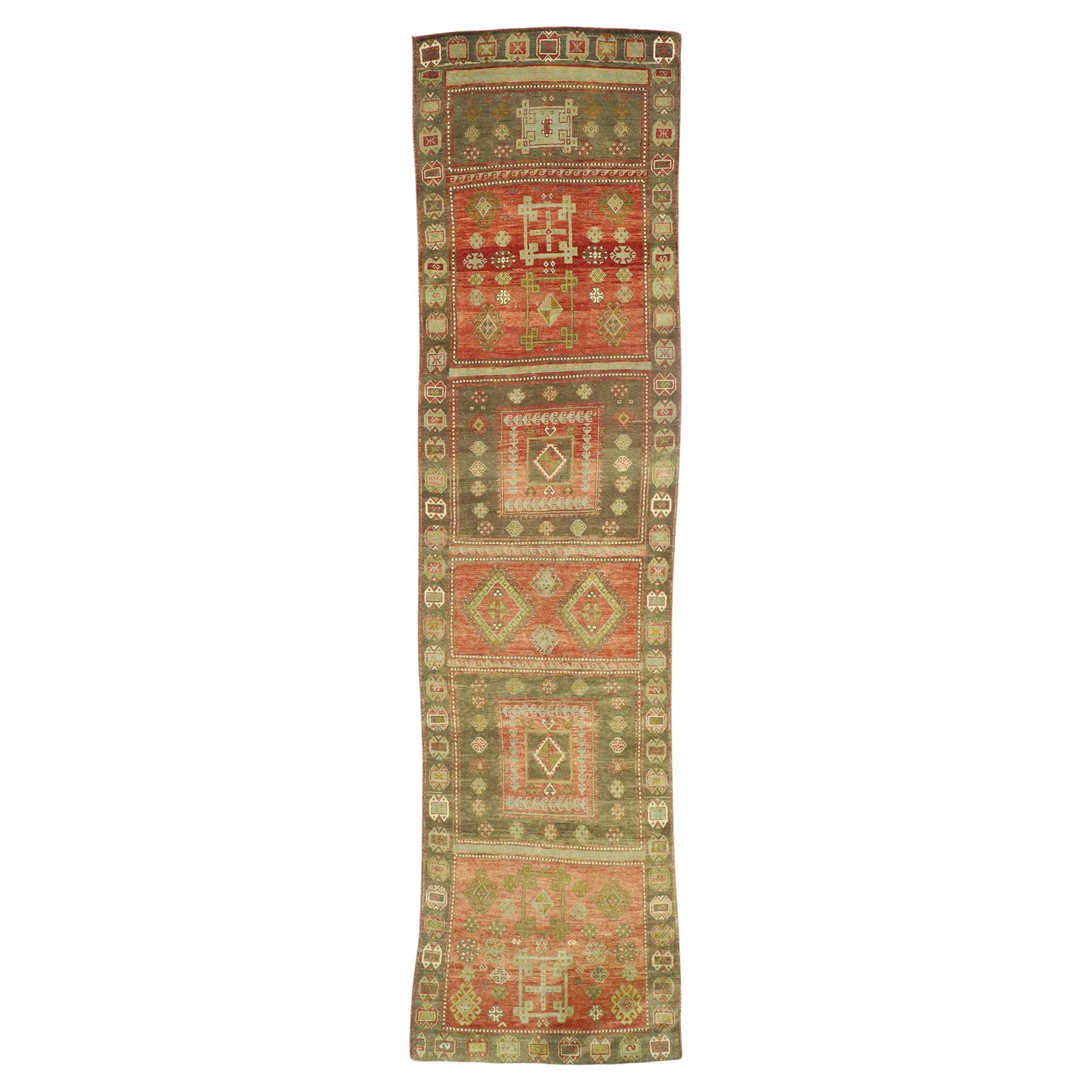 Tappeto Oushak turco vintage verde e rosso, 03'07 X 14'06