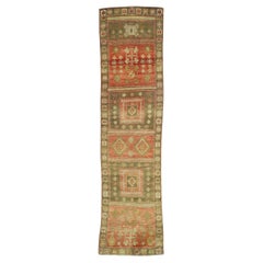 Alfombra Turca Oushak Vintage Verde y Roja, 03'07 X 14'06