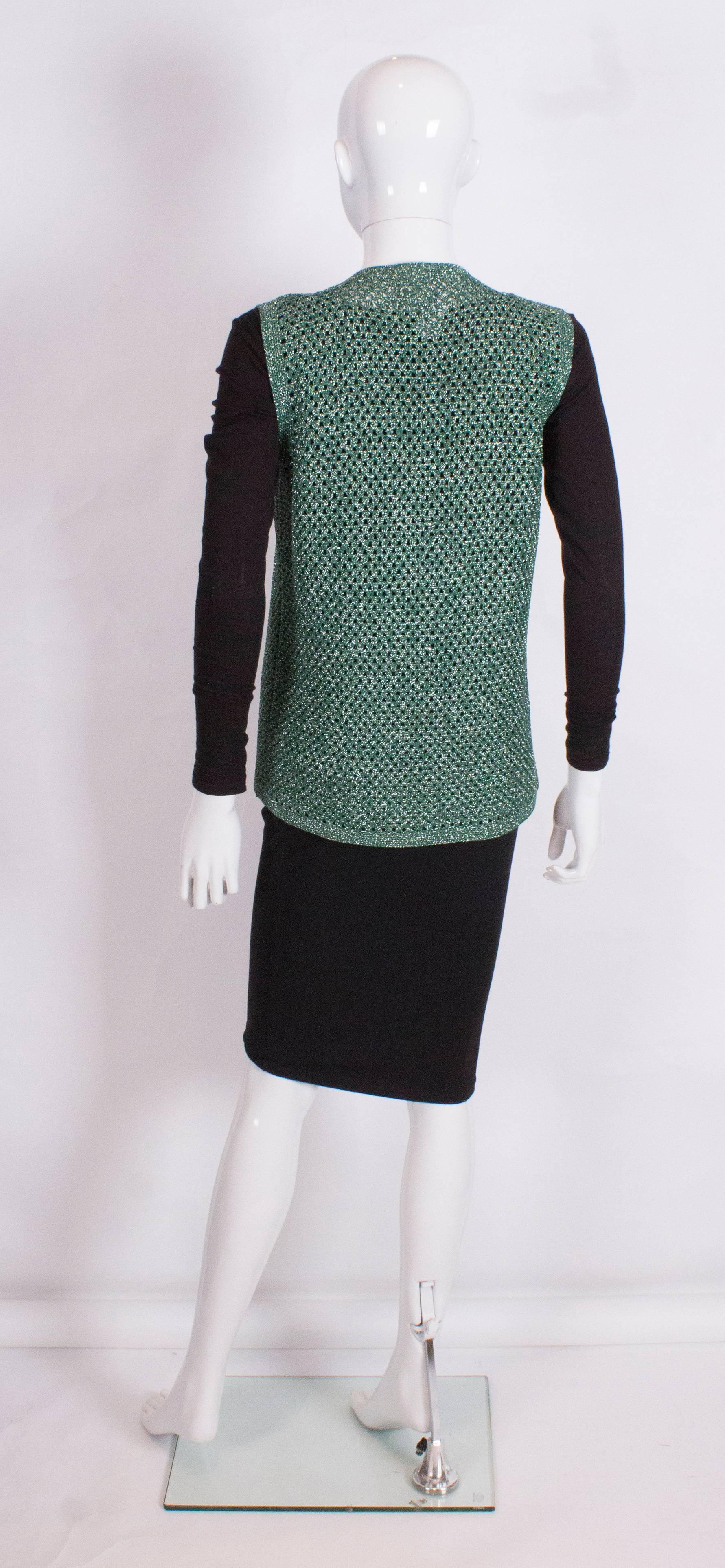  Vintage Green and Silver Crochet Gilet In Excellent Condition For Sale In London, GB