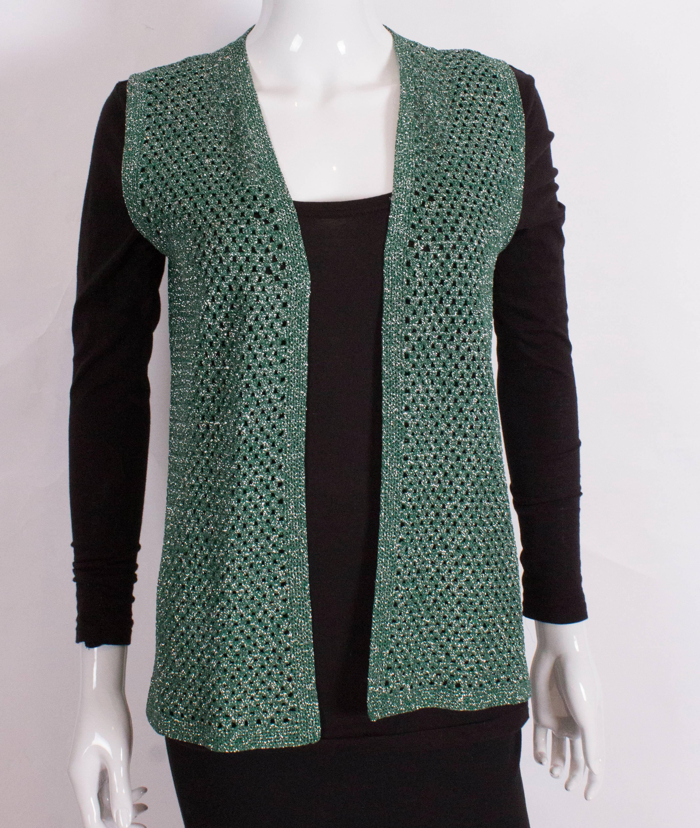 Women's  Vintage Green and Silver Crochet Gilet For Sale