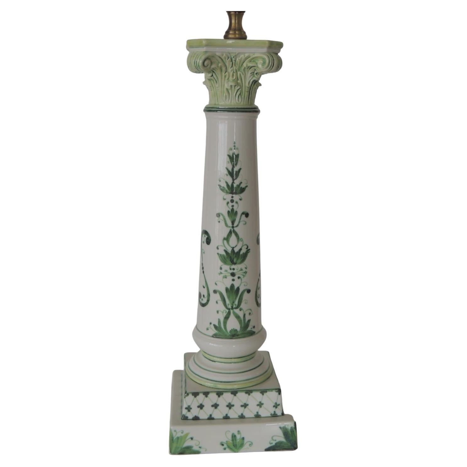 Large Antique Black and Cream Tole Table Lamp For Sale at 1stDibs