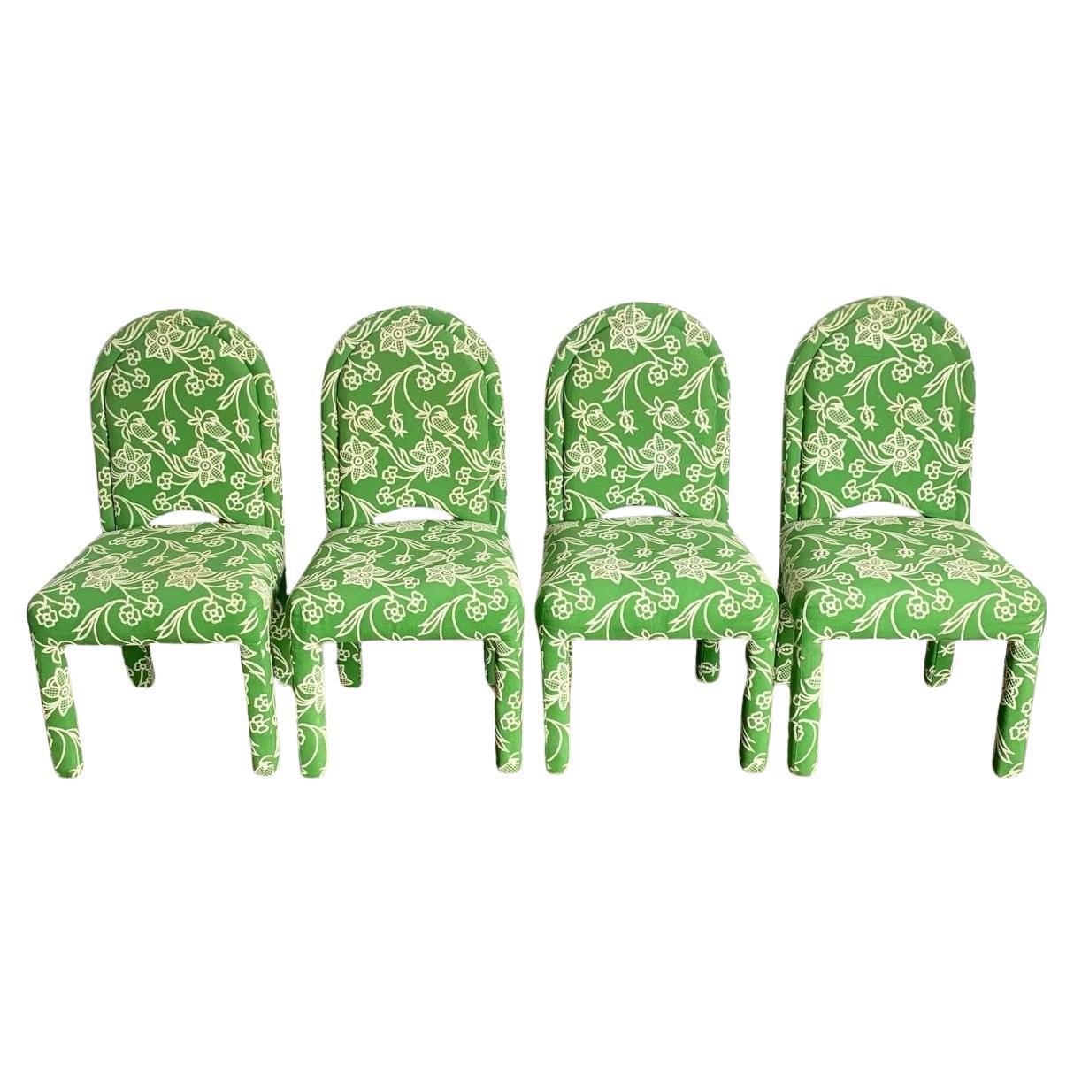 Chaises Parsons vintage à fleurs vertes et blanches - Lot de 4 en vente