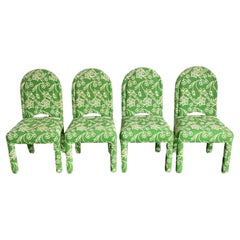 Vintage Green and White Floral Parsons Chairs - Set of 4