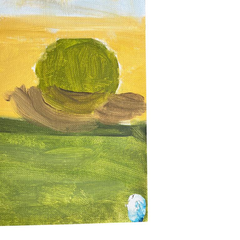 Espressionista Pittura espressionista d'epoca su tela in verde e giallo - non firmata in vendita