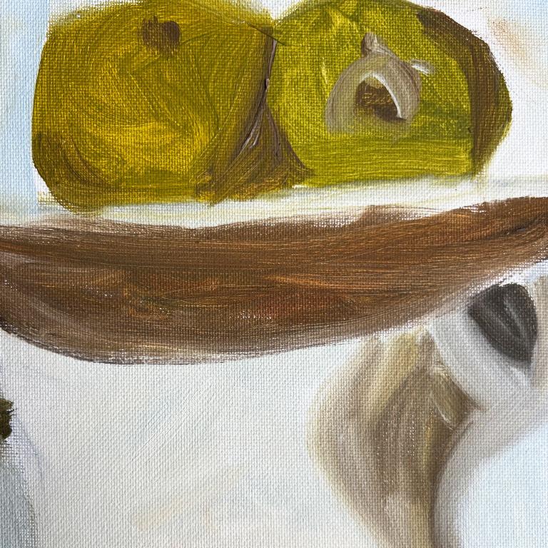 XX secolo Pittura espressionista d'epoca su tela in verde e giallo - non firmata in vendita
