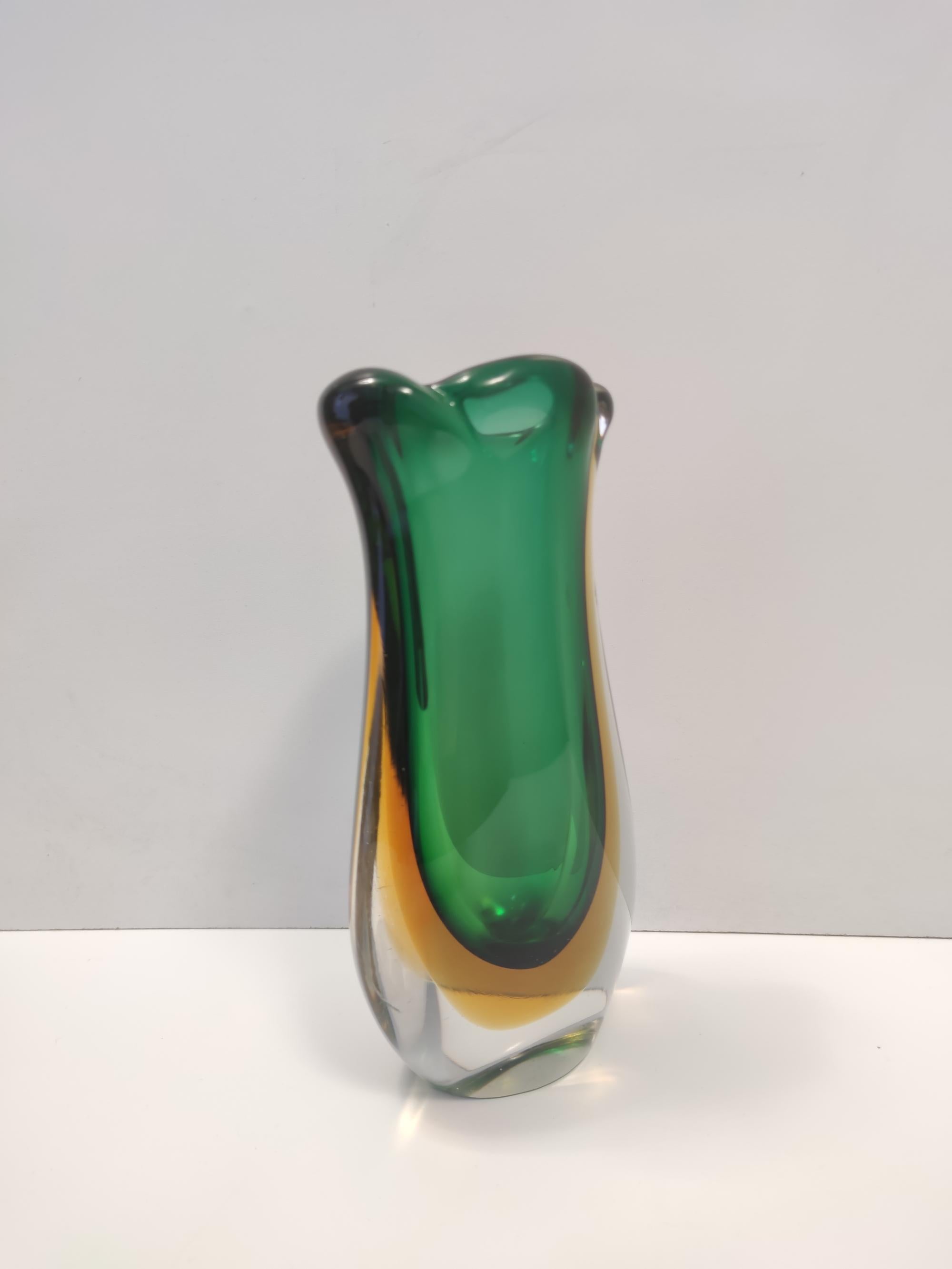 Italian Vintage Green and Yellow  Sommerso Murano Glass Vase attr. to Flavio Poli, Italy For Sale