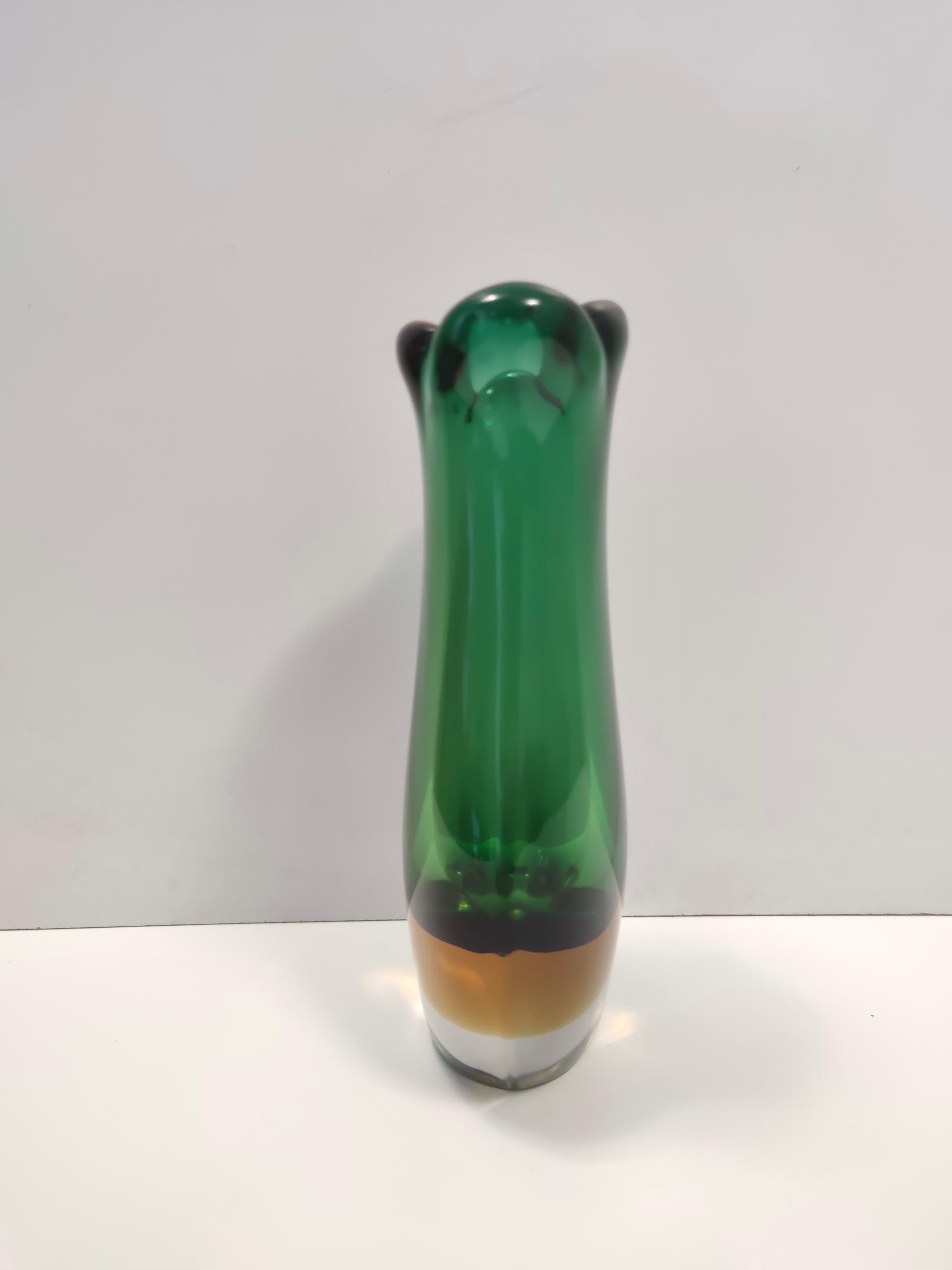 Vintage Green and Yellow  Sommerso Murano Glass Vase attr. to Flavio Poli, Italy In Excellent Condition For Sale In Bresso, Lombardy