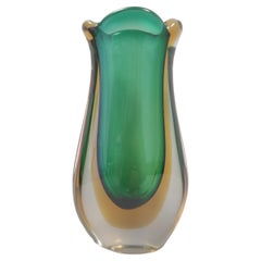 Retro Green and Yellow  Sommerso Murano Glass Vase attr. to Flavio Poli, Italy