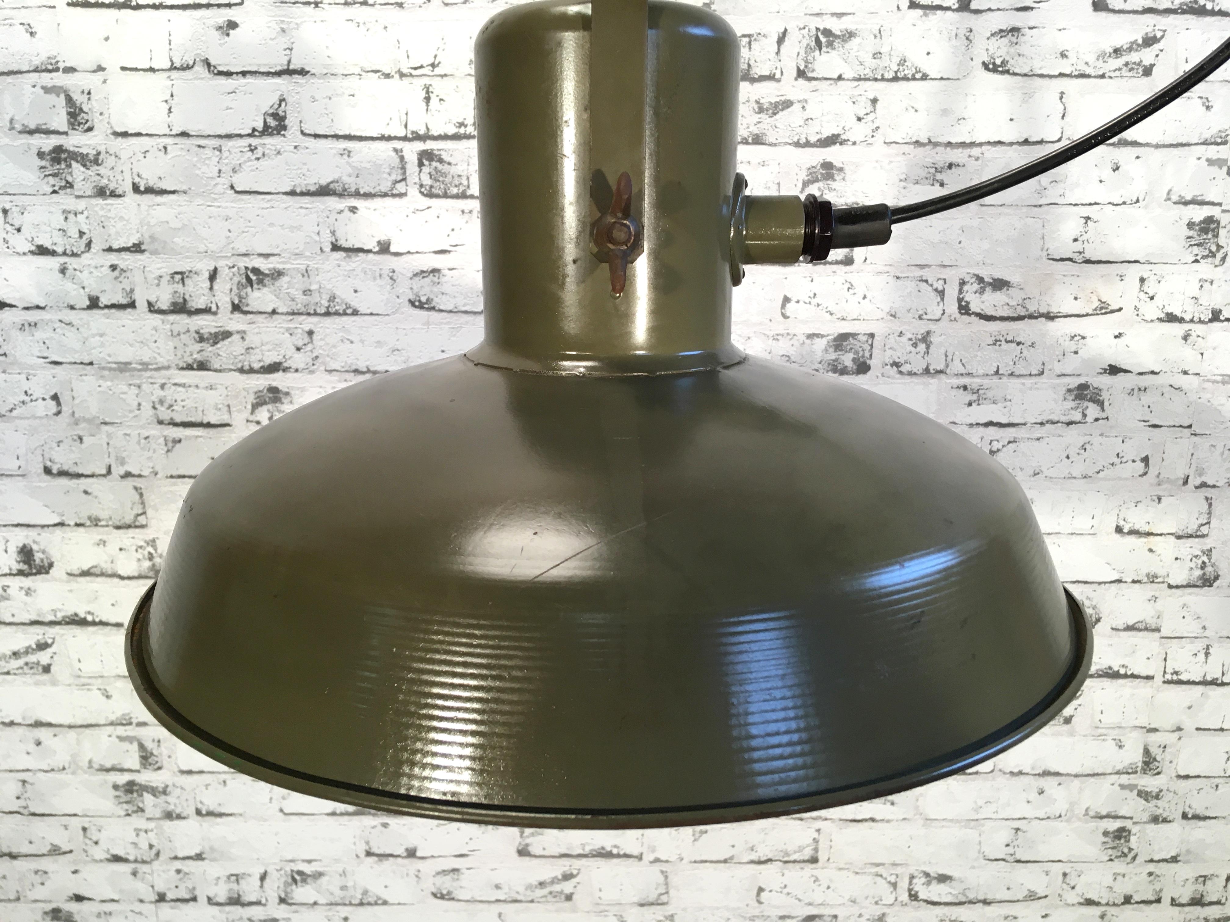 Czech Vintage Green Army Pendant Lamp, 1960s