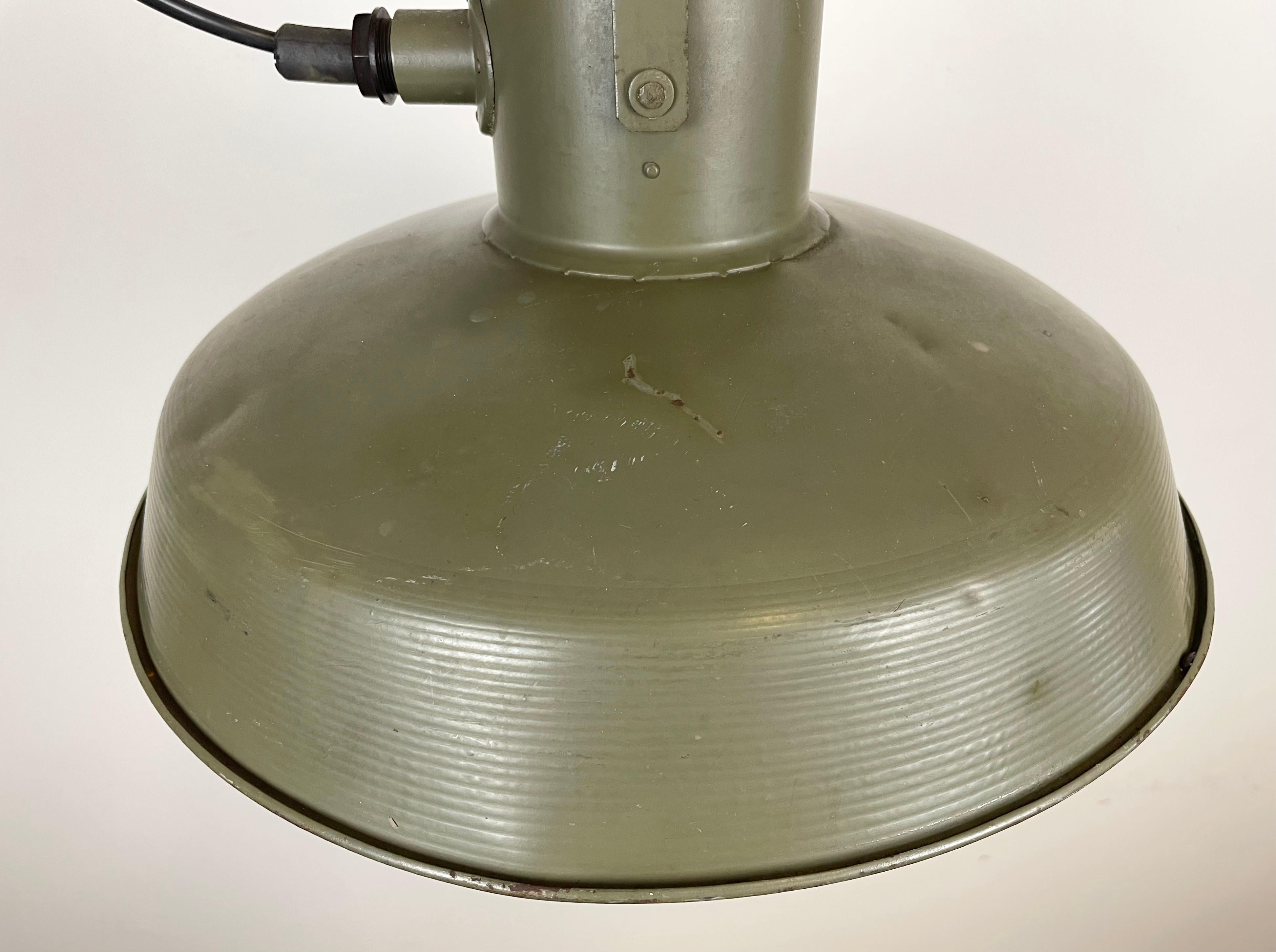Iron Vintage Green Army Pendant Lamp, 1960s For Sale
