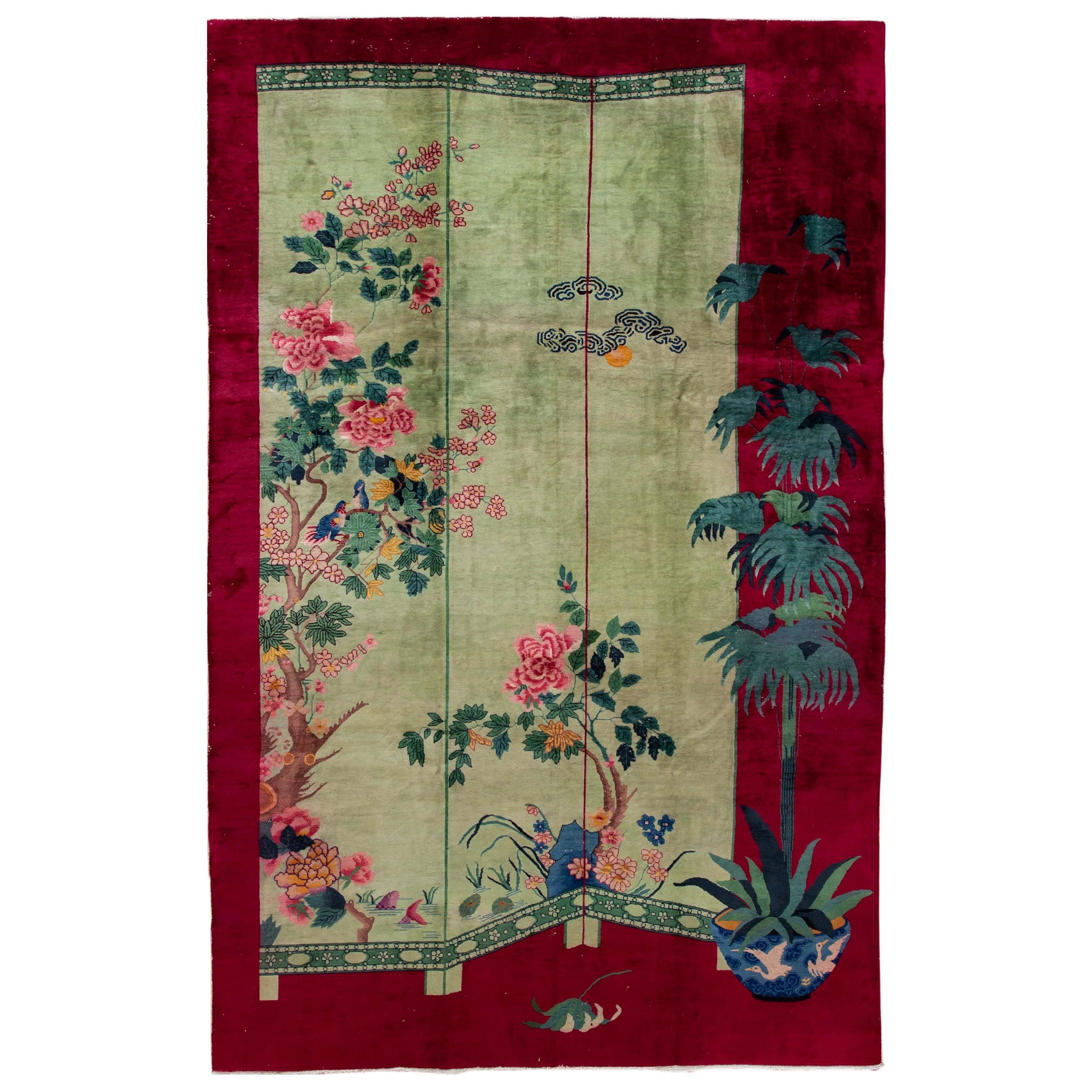 Green Antique Art Deco Chinese Wool Rug For Sale at 1stDibs green art