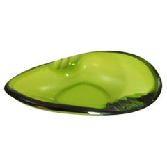 Vintage Green Art Glass Teardrop Boomerang Shape Ashtray 1960s