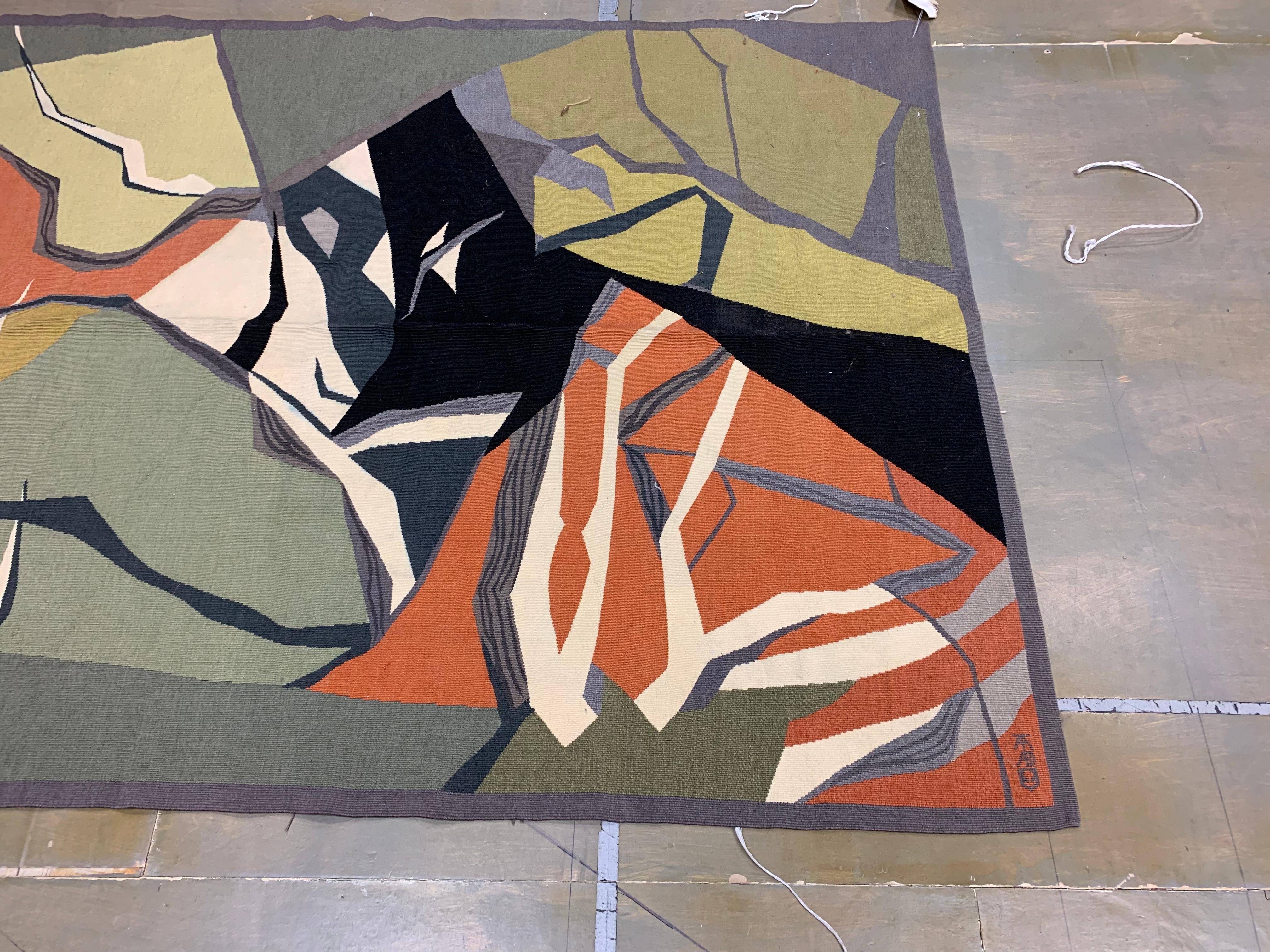 20ième siècle Panneau de tapisserie vert d'Aubusson, 4' x 5'10 en vente