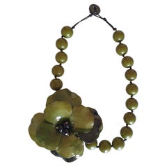 Vintage Green Bakelite Fashion Necklace, France 1970s