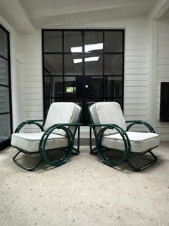 Vintage Green bamboo low club chairs