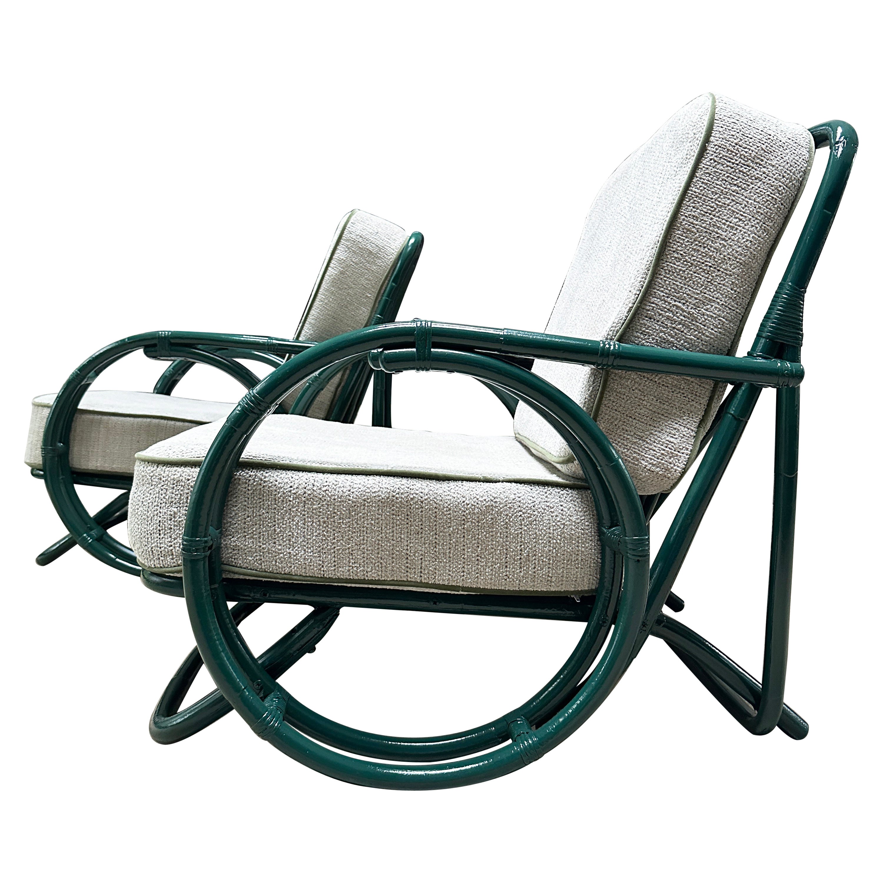 Vintage Green bamboo low club chairs