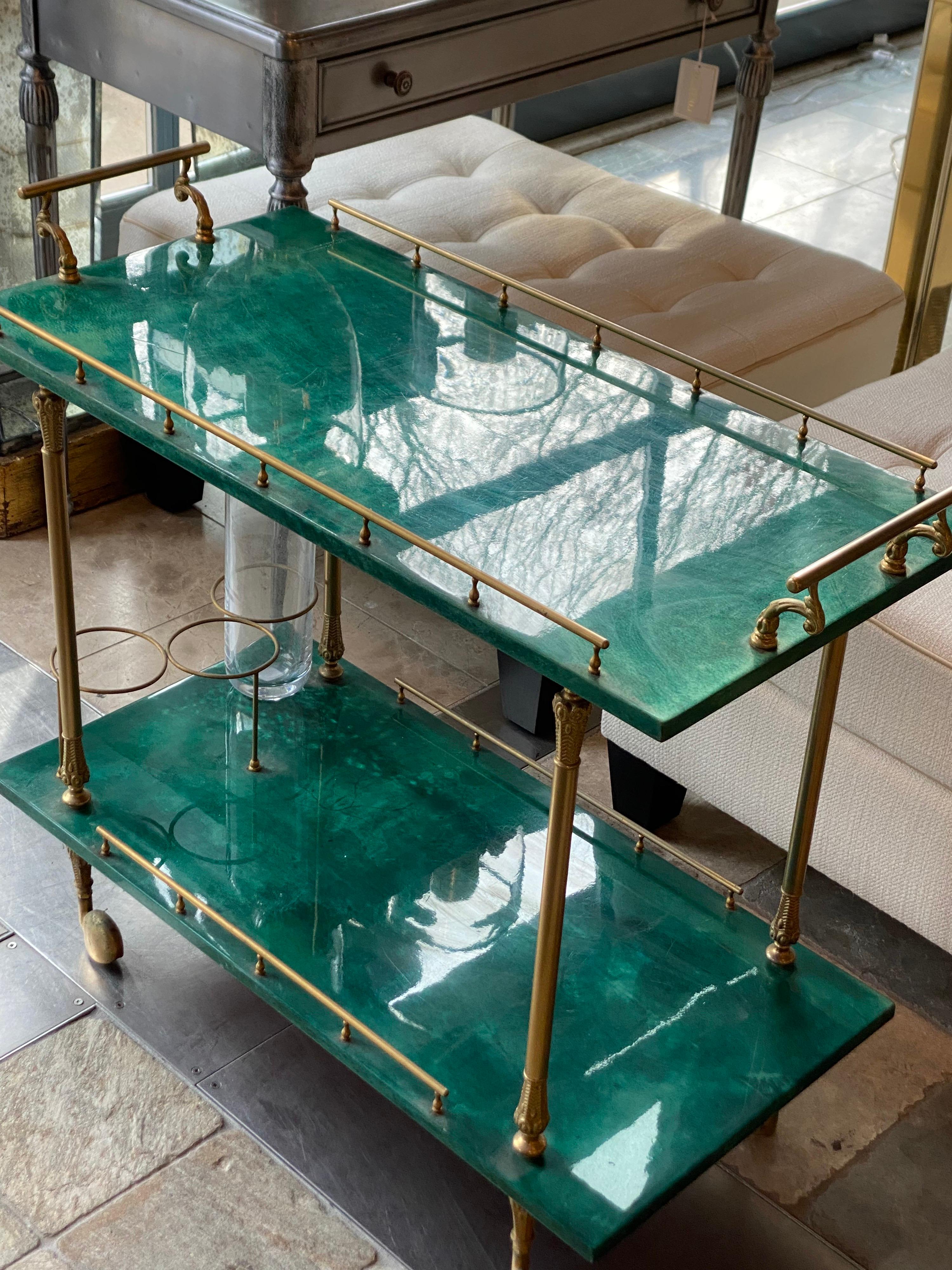 Vintage Green Bar Cart with Brass Hardware 3
