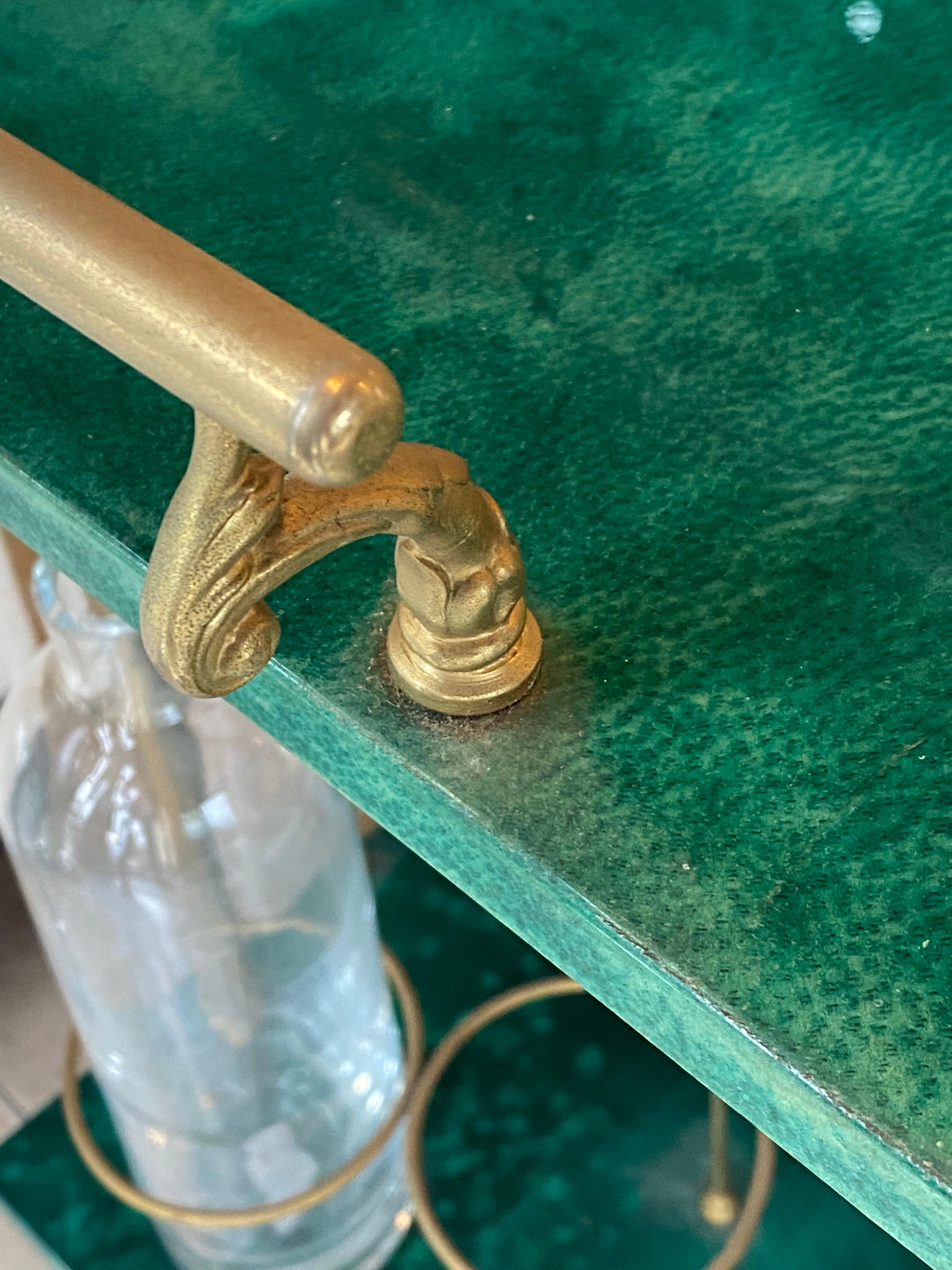 Vintage Green Bar Cart with Brass Hardware In Good Condition In Bridgehampton, NY