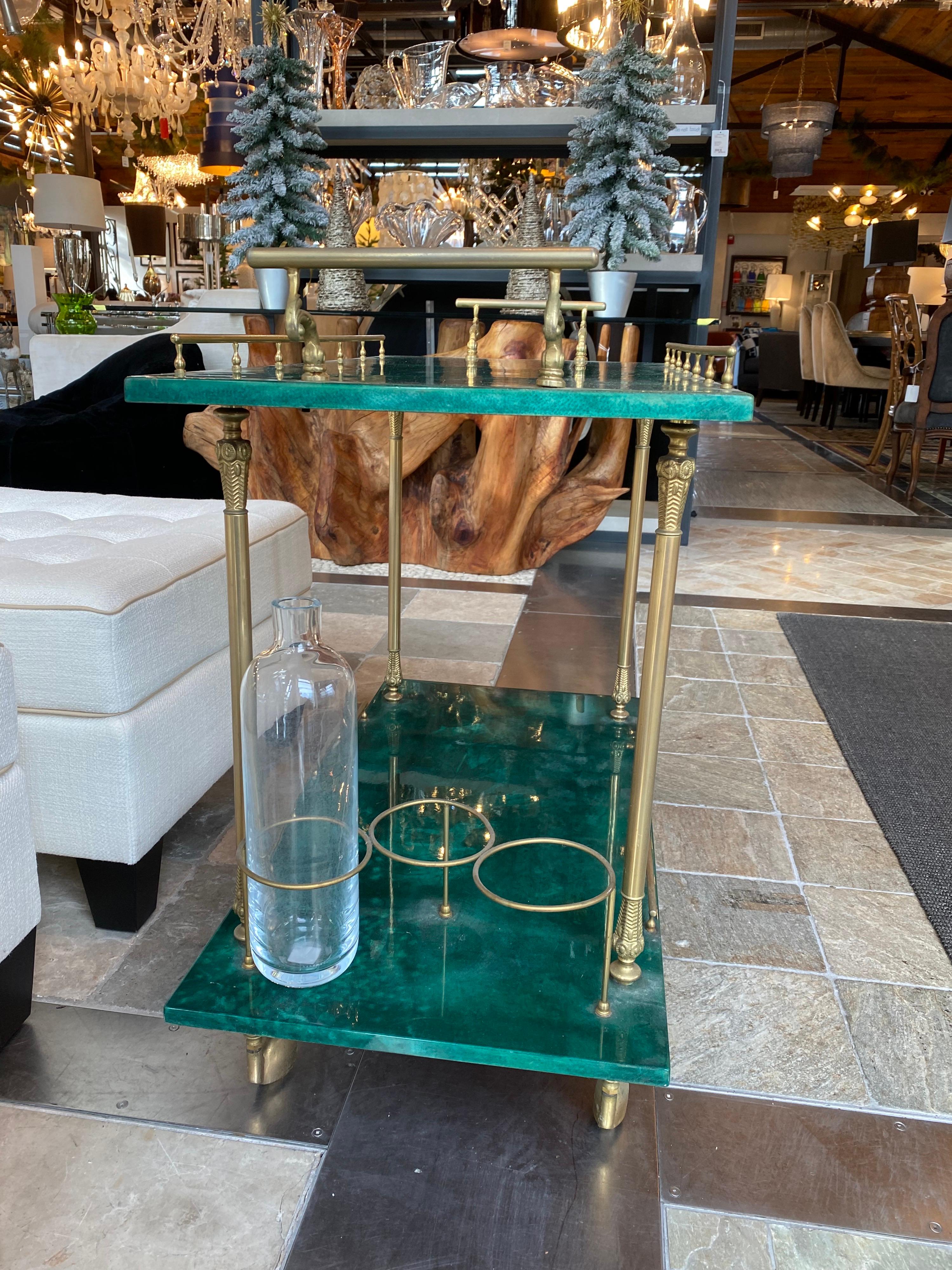 Vintage Green Bar Cart with Brass Hardware 1