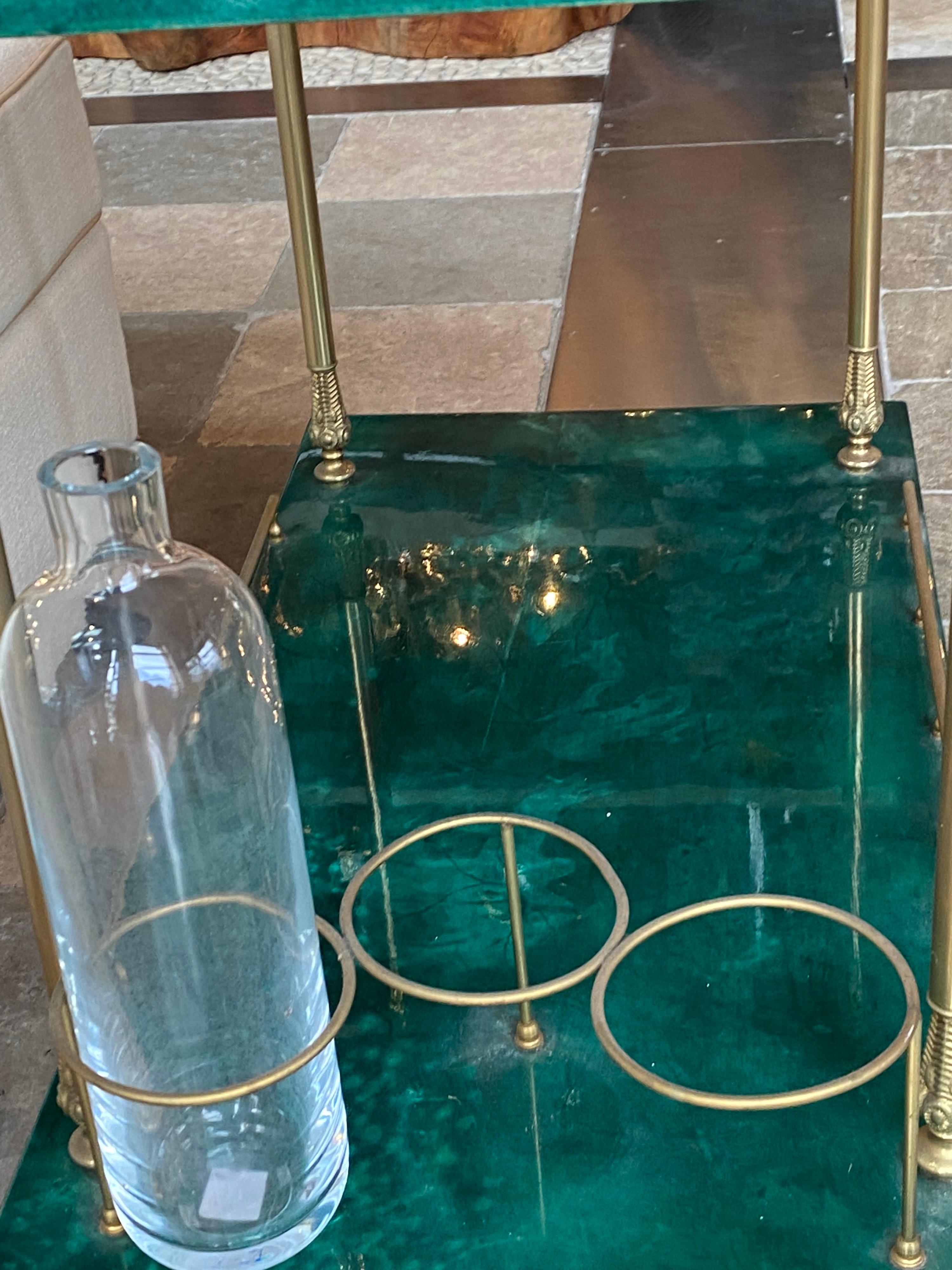 Vintage Green Bar Cart with Brass Hardware 2